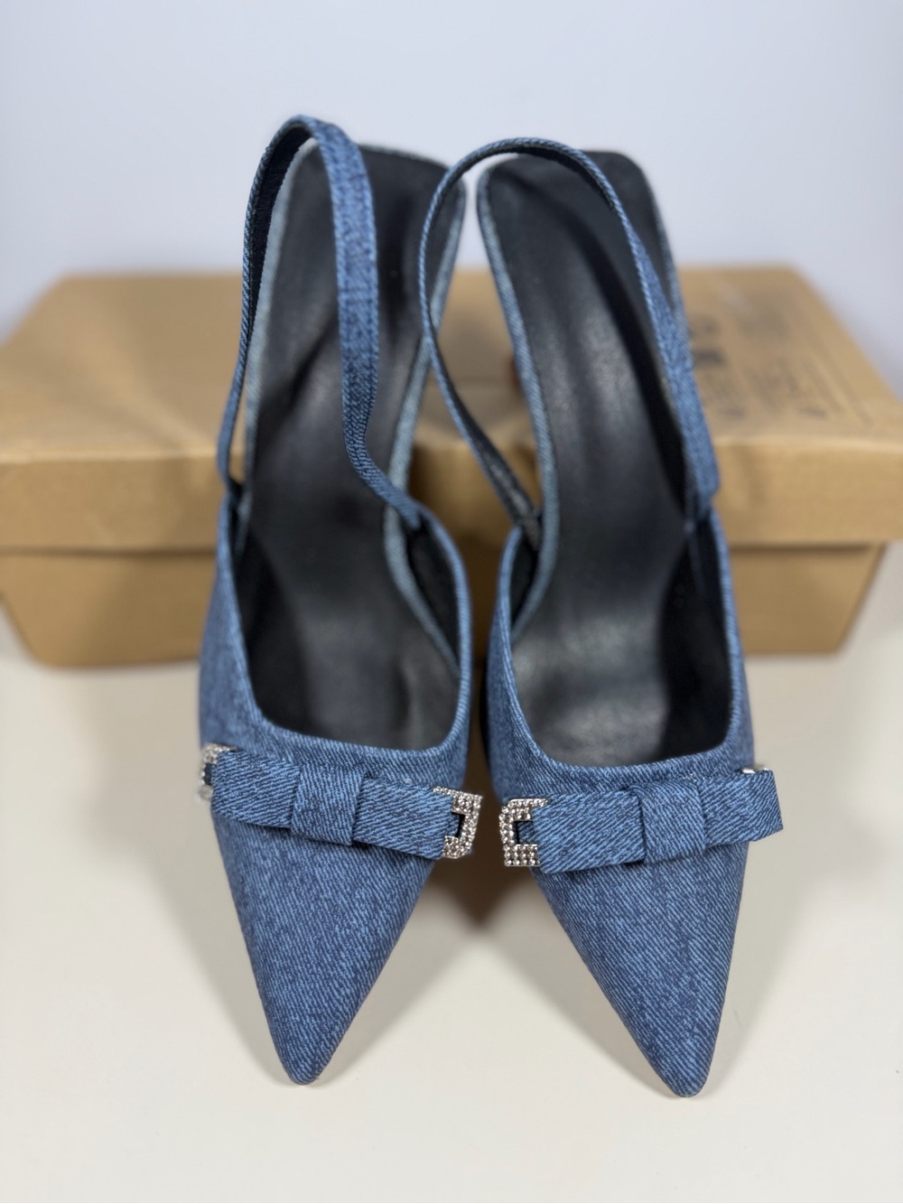 Unk Denim Pointed Slingback Pumps - Blue